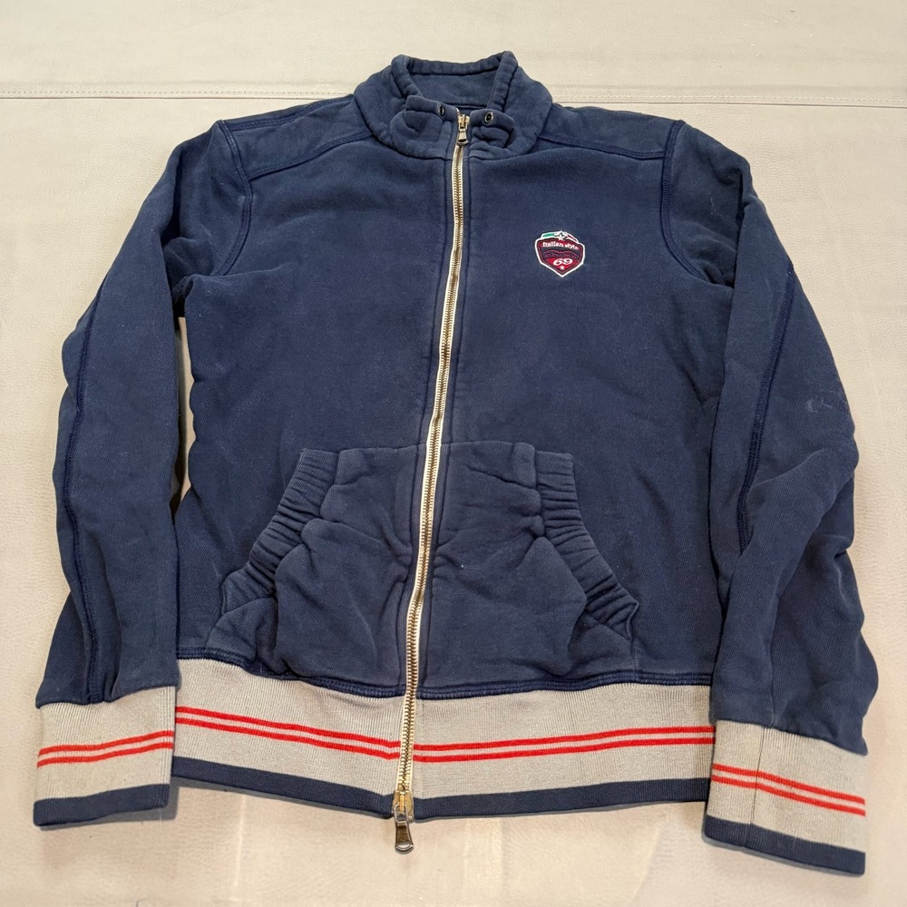 VTG Y2K Animo Italy Navy Flower Zip Track Jacket Women M ITALY Clueless Mall5222 - Picture 2 of 8